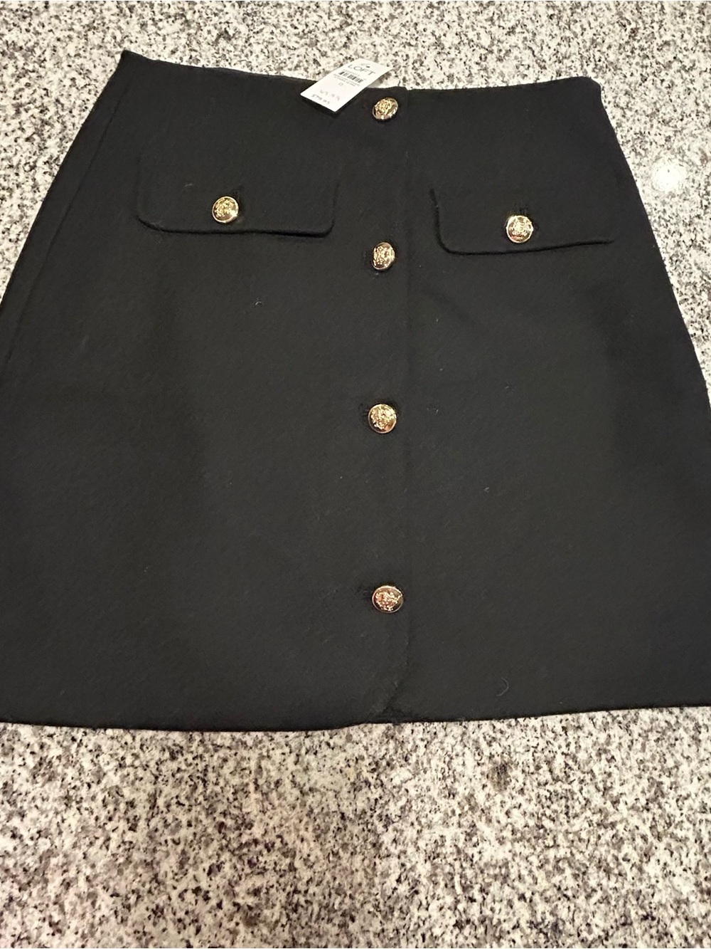 LOFT Black Mini Skirt with Gold Buttons